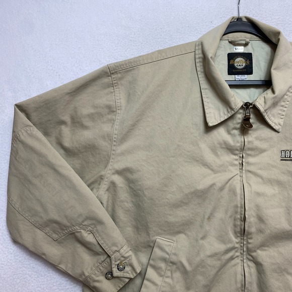 Vintage Hard Rock Cafe Jacket Mens Large Tan Full Zip Lined 90s Bomber - Picture 6 of 16
